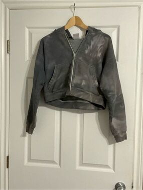 TNA Cozy Cropped Gray Tie-Dye Zip Hoodie Jacket
